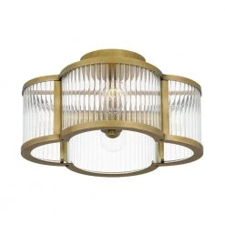 Aster 15 in. 4-Light Weathered Brass Semi-Flush Mount with Clear Ribbed Glass by Quoizel -Quoizel Sales weathered brass quoizel flush mount lights asr1715ws 1f 1000