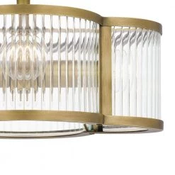 Aster 15 in. 4-Light Weathered Brass Semi-Flush Mount with Clear Ribbed Glass by Quoizel -Quoizel Sales weathered brass quoizel flush mount lights asr1715ws 44 1000
