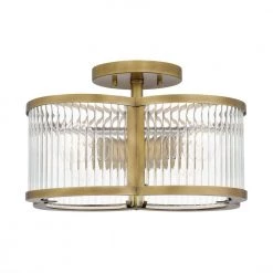 Aster 15 in. 4-Light Weathered Brass Semi-Flush Mount with Clear Ribbed Glass by Quoizel -Quoizel Sales weathered brass quoizel flush mount lights asr1715ws 4f 1000