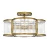 Aster 15 in. 4-Light Weathered Brass Semi-Flush Mount with Clear Ribbed Glass by Quoizel
