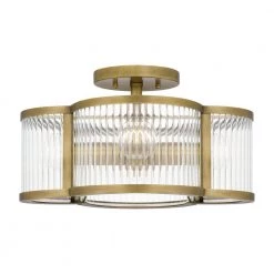 Aster 15 in. 4-Light Weathered Brass Semi-Flush Mount with Clear Ribbed Glass by Quoizel