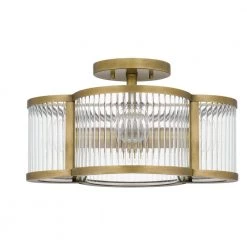 Aster 15 in. 4-Light Weathered Brass Semi-Flush Mount with Clear Ribbed Glass by Quoizel -Quoizel Sales weathered brass quoizel flush mount lights asr1715ws c3 1000