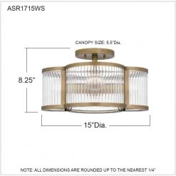 Aster 15 in. 4-Light Weathered Brass Semi-Flush Mount with Clear Ribbed Glass by Quoizel -Quoizel Sales weathered brass quoizel flush mount lights asr1715ws fa 1000