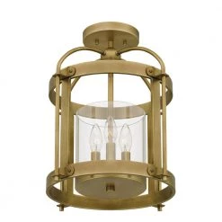 McPherson 14 in. 3-Light Weathered Brass Semi-Flush Mount with Clear Glass by Quoizel -Quoizel Sales weathered brass quoizel flush mount lights mcp1714ws 1f 1000