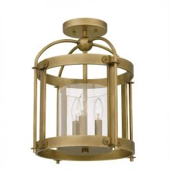McPherson 14 in. 3-Light Weathered Brass Semi-Flush Mount with Clear Glass by Quoizel -Quoizel Sales weathered brass quoizel flush mount lights mcp1714ws 4f 1000
