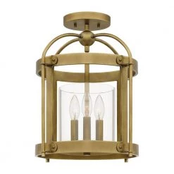 McPherson 14 in. 3-Light Weathered Brass Semi-Flush Mount with Clear Glass by Quoizel
