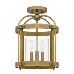 McPherson 14 in. 3-Light Weathered Brass Semi-Flush Mount with Clear Glass by Quoizel -Quoizel Sales weathered brass quoizel flush mount lights mcp1714ws c3 1000