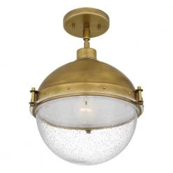 Perrine 1-Light Semi-Flush Mount with Clear Seeded Glass by Quoizel -Quoizel Sales weathered brass quoizel flush mount lights pin1712ws 1f 1000