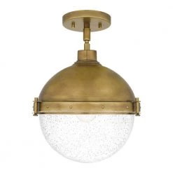 Perrine 1-Light Semi-Flush Mount with Clear Seeded Glass by Quoizel -Quoizel Sales weathered brass quoizel flush mount lights pin1712ws 4f 1000