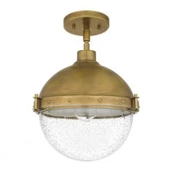 Perrine 1-Light Semi-Flush Mount with Clear Seeded Glass by Quoizel -Quoizel Sales weathered brass quoizel flush mount lights pin1712ws c3 1000