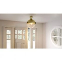 Perrine 1-Light Semi-Flush Mount with Clear Seeded Glass by Quoizel -Quoizel Sales weathered brass quoizel flush mount lights pin1712ws e1 1000
