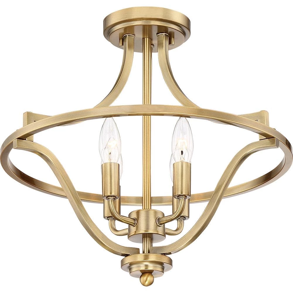 Harvel 16 in. 4-Light Weathered Brass Semi-Flush Mount by Quoizel 4 Harvel 16 in. 4-Light Weathered Brass Semi-Flush Mount by Quoizel - Image 2