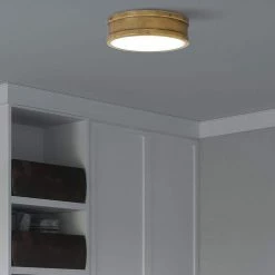 Ahoy 12.75 in. Weathered Brass LED Flush Mount by Quoizel -Quoizel Sales weathered brass quoizel flush mount lights qf5224ws 44 1000