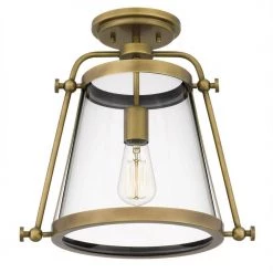 Cardiff 1-Light Weathered Brass Semi-Flush Mount with Clear Glass by Quoizel -Quoizel Sales weathered brass quoizel flush mount lights qfl5344ws 1f 1000