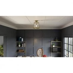 Cardiff 1-Light Weathered Brass Semi-Flush Mount with Clear Glass by Quoizel -Quoizel Sales weathered brass quoizel flush mount lights qfl5344ws 31 1000