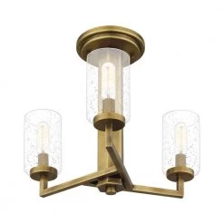 Sunburst 3-Light Semi-Flush Mount with Clear Seeded Glass by Quoizel -Quoizel Sales weathered brass quoizel flush mount lights sun1715ws 1f 1000