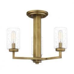 Sunburst 3-Light Semi-Flush Mount with Clear Seeded Glass by Quoizel -Quoizel Sales weathered brass quoizel flush mount lights sun1715ws 4f 1000