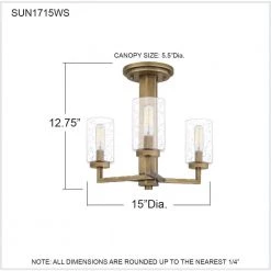 Sunburst 3-Light Semi-Flush Mount with Clear Seeded Glass by Quoizel -Quoizel Sales weathered brass quoizel flush mount lights sun1715ws fa 1000