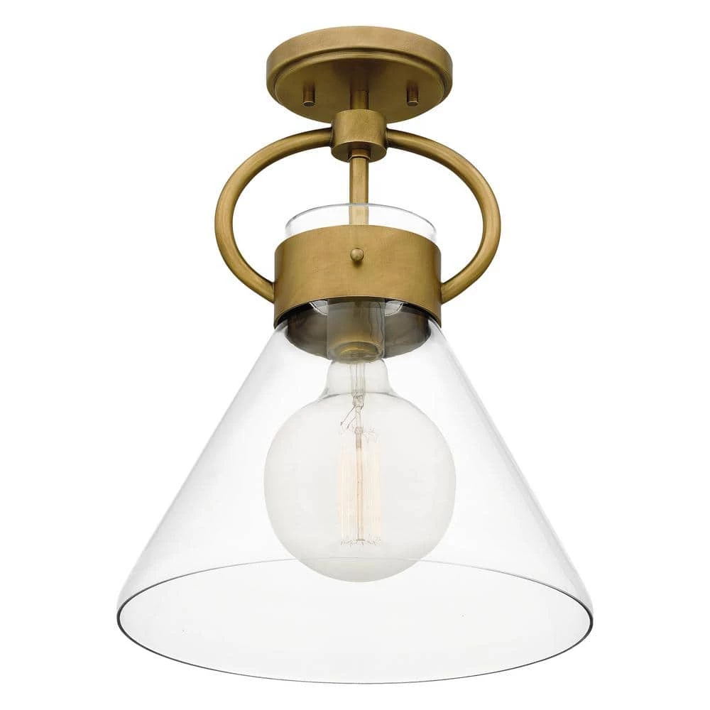 Webster 12 in. 1-Light Weathered Brass Semi-Flush Mount with Clear Glass by Quoizel 7 Webster 12 in. 1-Light Weathered Brass Semi-Flush Mount with Clear Glass by Quoizel - Image 5