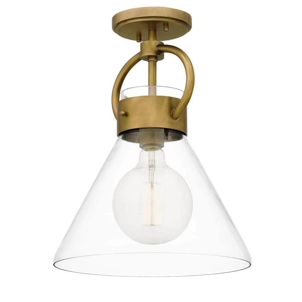 Webster 12 in. 1-Light Weathered Brass Semi-Flush Mount with Clear Glass by Quoizel 6 Webster 12 in. 1-Light Weathered Brass Semi-Flush Mount with Clear Glass by Quoizel - Image 4