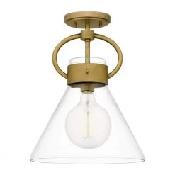 Webster 12 in. 1-Light Weathered Brass Semi-Flush Mount with Clear Glass by Quoizel
