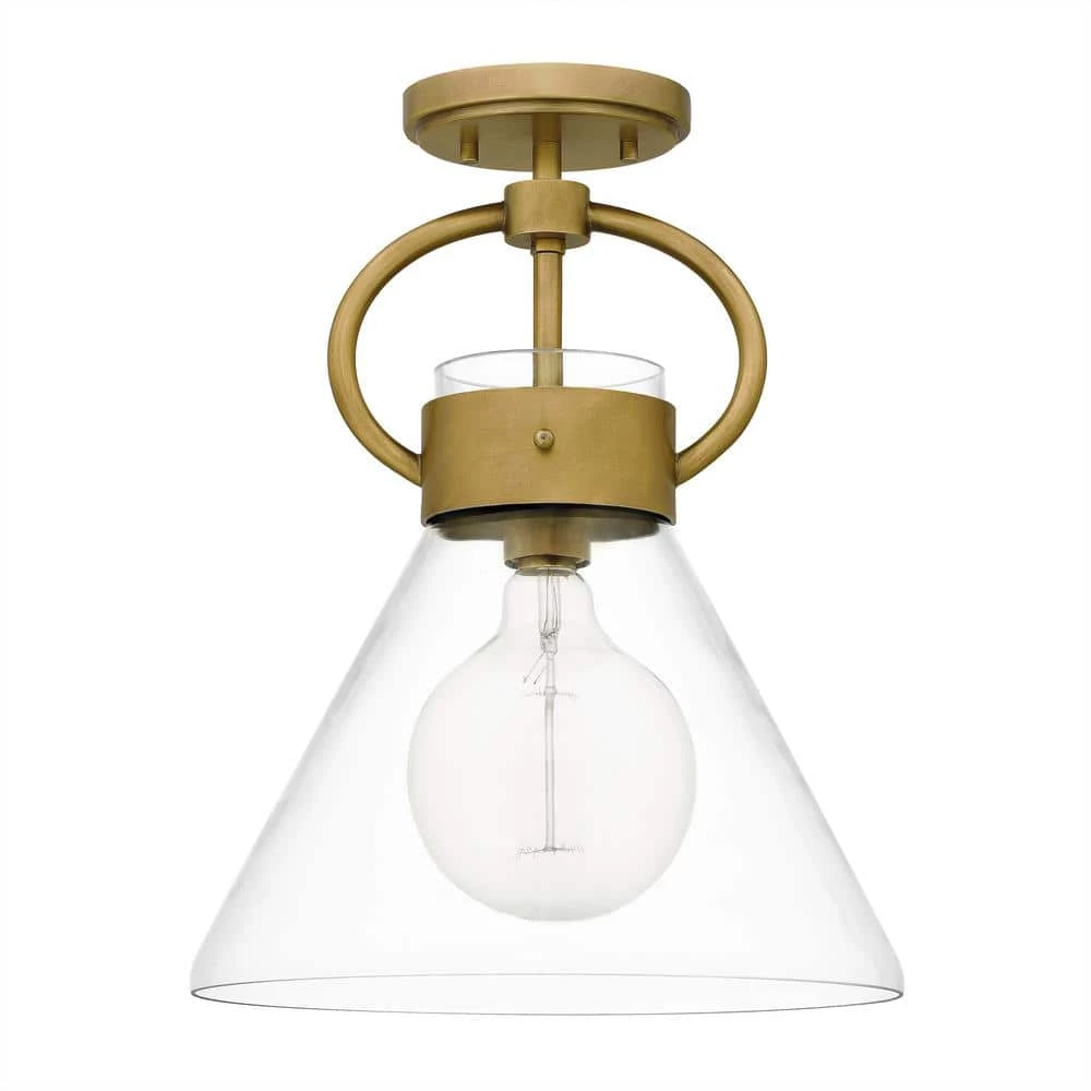 Webster 12 in. 1-Light Weathered Brass Semi-Flush Mount with Clear Glass by Quoizel 5 Webster 12 in. 1-Light Weathered Brass Semi-Flush Mount with Clear Glass by Quoizel - Image 3