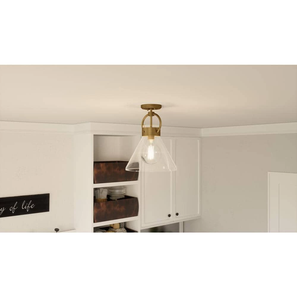 Webster 12 in. 1-Light Weathered Brass Semi-Flush Mount with Clear Glass by Quoizel 4 Webster 12 in. 1-Light Weathered Brass Semi-Flush Mount with Clear Glass by Quoizel - Image 2