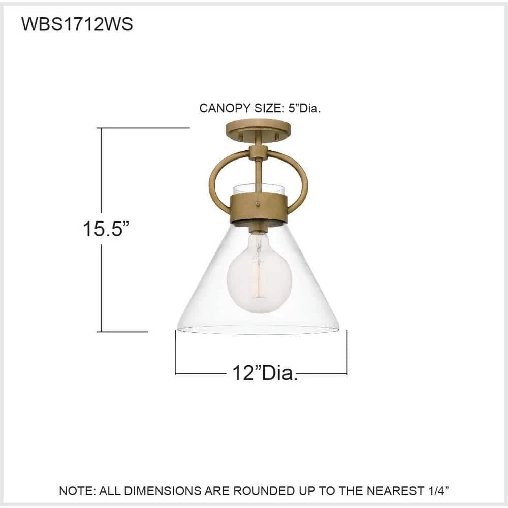 Webster 12 in. 1-Light Weathered Brass Semi-Flush Mount with Clear Glass by Quoizel 9 Webster 12 in. 1-Light Weathered Brass Semi-Flush Mount with Clear Glass by Quoizel - Image 7
