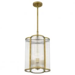 Aster 4-Light Weathered Brass Mini Pendant with Clear Ribbed Glass by Quoizel -Quoizel Sales weathered brass quoizel pendant lights asr1512ws 1f 1000