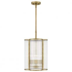 Aster 4-Light Weathered Brass Mini Pendant with Clear Ribbed Glass by Quoizel