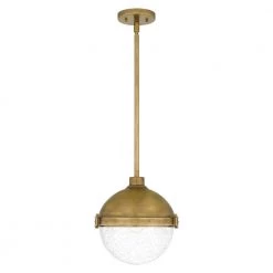 Perrine 1-Light Weathered Brass Mini Pendant with Clear Seeded Glass by Quoizel -Quoizel Sales weathered brass quoizel pendant lights pin1512ws 4f 1000