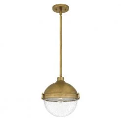 Perrine 1-Light Weathered Brass Mini Pendant with Clear Seeded Glass by Quoizel
