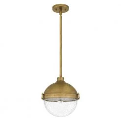 Perrine 1-Light Weathered Brass Mini Pendant with Clear Seeded Glass by Quoizel -Quoizel Sales weathered brass quoizel pendant lights pin1512ws c3 1000
