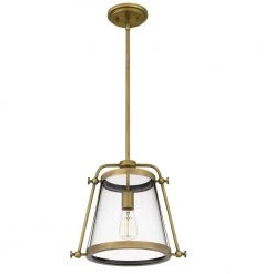 Cardiff 1-Light Weathered Brass Mini Pendant with Clear Glass by Quoizel -Quoizel Sales weathered brass quoizel pendant lights qpp5344ws 1f 1000