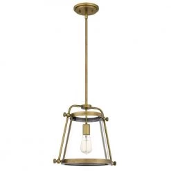 Cardiff 1-Light Weathered Brass Mini Pendant with Clear Glass by Quoizel -Quoizel Sales weathered brass quoizel pendant lights qpp5344ws 4f 1000