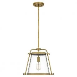 Cardiff 1-Light Weathered Brass Mini Pendant with Clear Glass by Quoizel