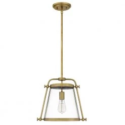 Cardiff 1-Light Weathered Brass Mini Pendant with Clear Glass by Quoizel -Quoizel Sales weathered brass quoizel pendant lights qpp5344ws c3 1000