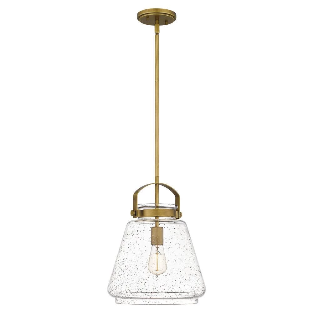 Stella 1-Light Weathered Brass Mini Pendant with Clear Seeded Glass by Quoizel 6 Stella 1-Light Weathered Brass Mini Pendant with Clear Seeded Glass by Quoizel - Image 4