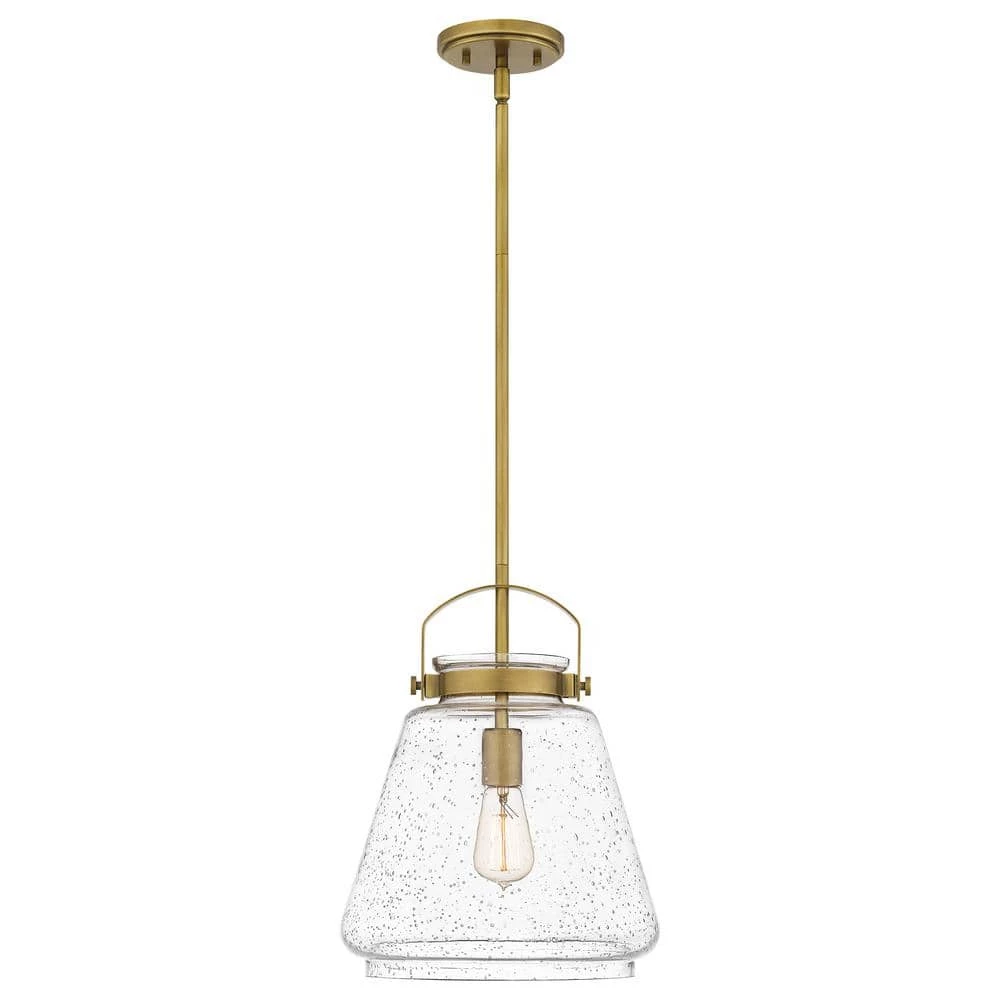Stella 1-Light Weathered Brass Mini Pendant with Clear Seeded Glass by Quoizel 3 Stella 1-Light Weathered Brass Mini Pendant with Clear Seeded Glass by Quoizel