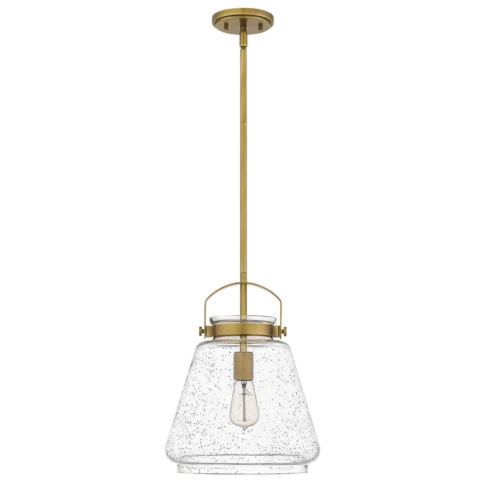 Stella 1-Light Weathered Brass Mini Pendant with Clear Seeded Glass by Quoizel 5 Stella 1-Light Weathered Brass Mini Pendant with Clear Seeded Glass by Quoizel - Image 3