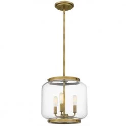 Tapley 3-Light Weathered Brass Mini Pendant with Clear Glass by Quoizel -Quoizel Sales weathered brass quoizel pendant lights tpy1512ws 4f 1000