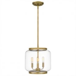 Tapley 3-Light Weathered Brass Mini Pendant with Clear Glass by Quoizel