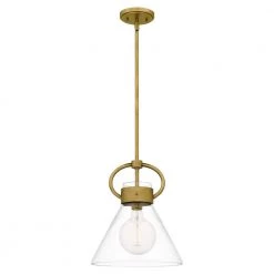 Webster 1-Light Weathered Brass Mini Pendant with Clear Glass by Quoizel