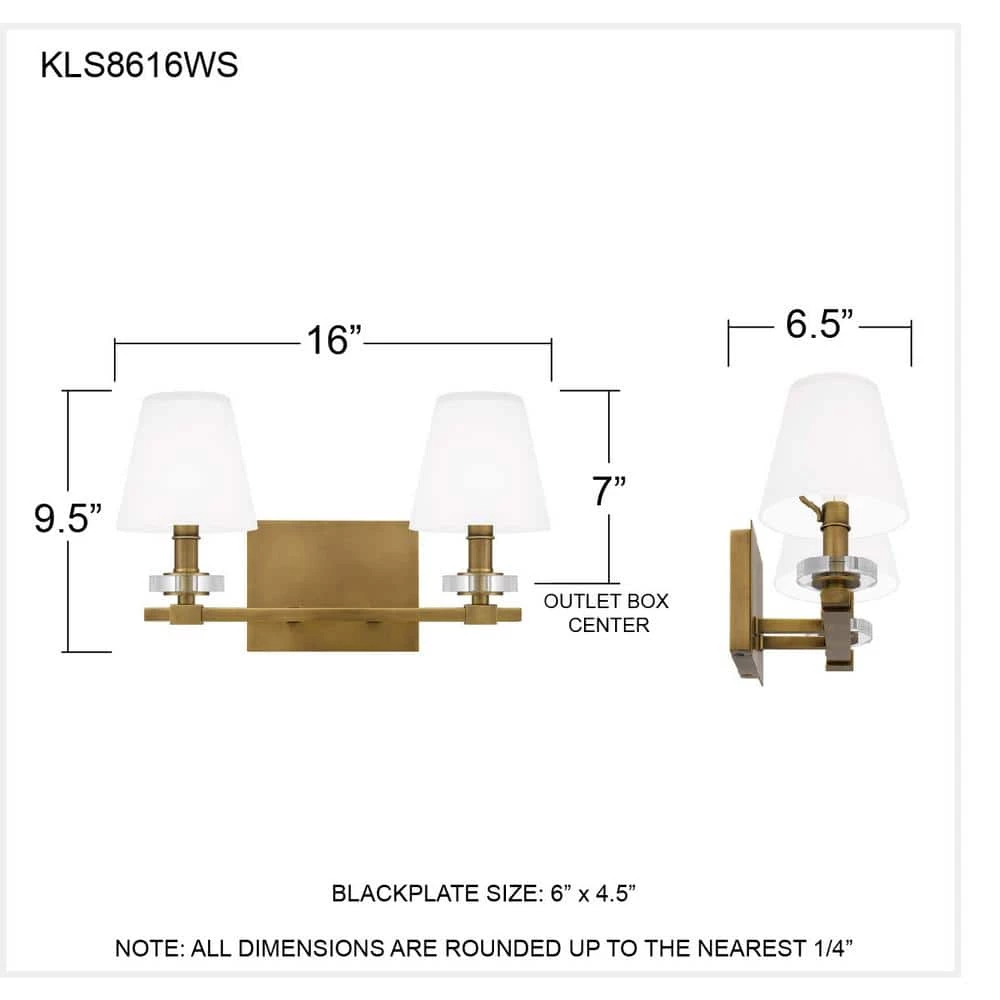 Kelsey Glen 16 in. 2-Light Weathered Brass Vanity Light by Quoizel 4 Kelsey Glen 16 in. 2-Light Weathered Brass Vanity Light by Quoizel - Image 2