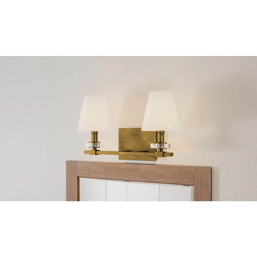 Kelsey Glen 16 in. 2-Light Weathered Brass Vanity Light by Quoizel 5 Kelsey Glen 16 in. 2-Light Weathered Brass Vanity Light by Quoizel - Image 3