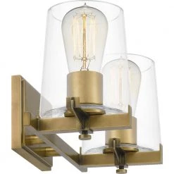 Perry 16 in. 2-Light Weathered Brass Vanity Light with Clear Glass by Quoizel -Quoizel Sales weathered brass quoizel vanity lighting pry8616ws 1f 1000