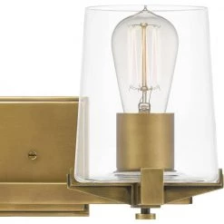 Perry 16 in. 2-Light Weathered Brass Vanity Light with Clear Glass by Quoizel -Quoizel Sales weathered brass quoizel vanity lighting pry8616ws 44 1000