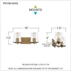 Perry 16 in. 2-Light Weathered Brass Vanity Light with Clear Glass by Quoizel -Quoizel Sales weathered brass quoizel vanity lighting pry8616ws fa 1000