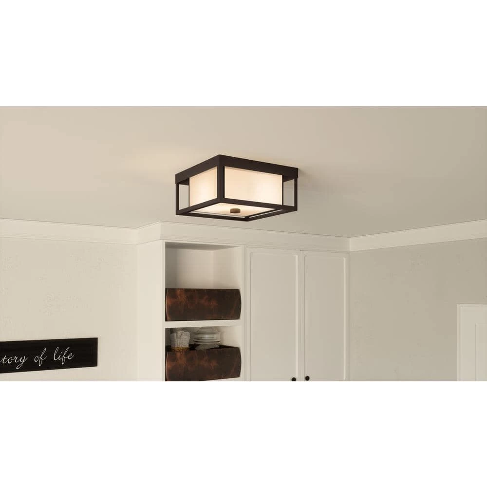 Powell 3-Light Western Bronze Flush Mount with White Art Glass by Quoizel 5 Powell 3-Light Western Bronze Flush Mount with White Art Glass by Quoizel - Image 3