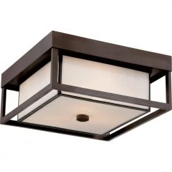 Powell 3-Light Western Bronze Flush Mount with White Art Glass by Quoizel